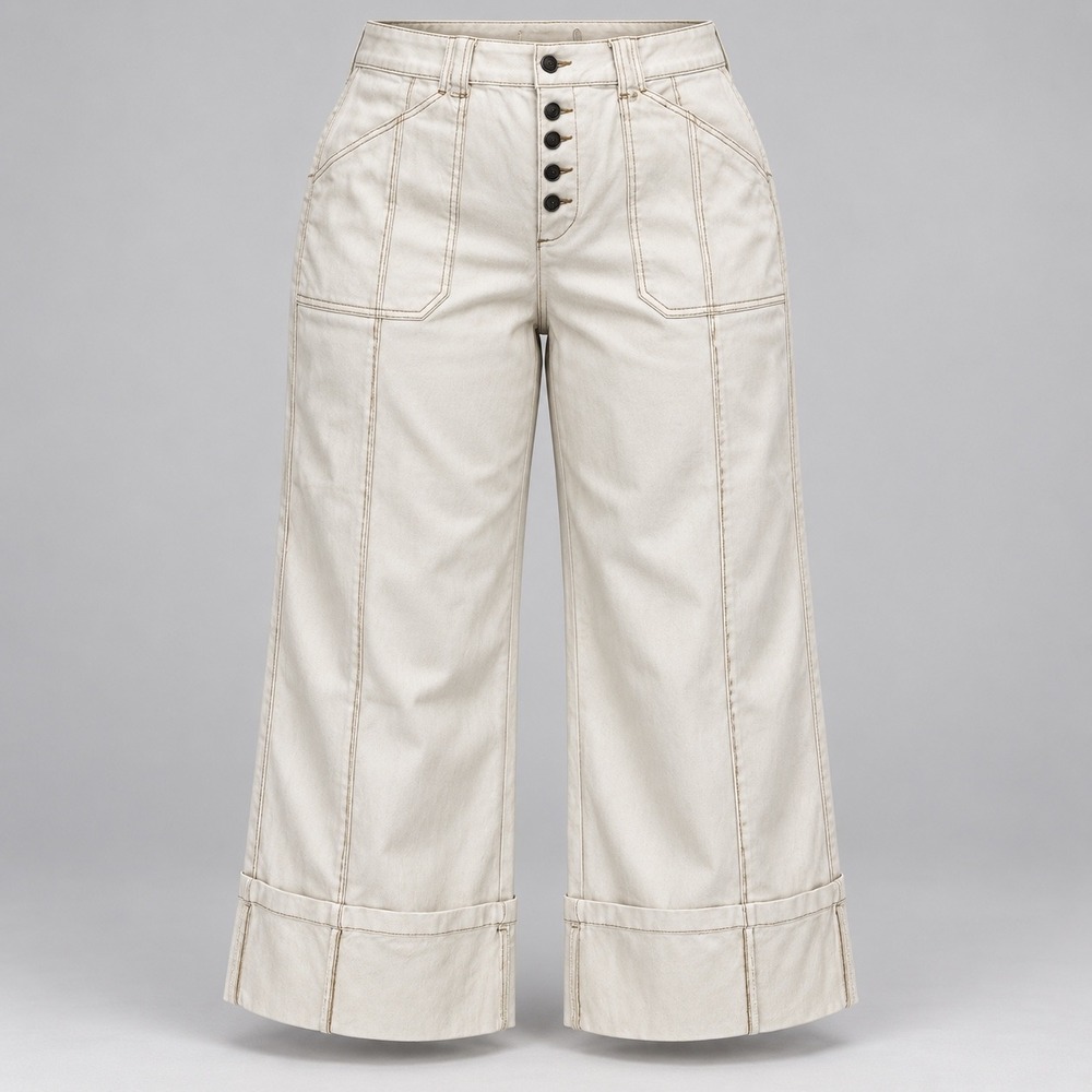 CATO High Rise Button Fly Wide Leg Crop Pants Women 16 Cream